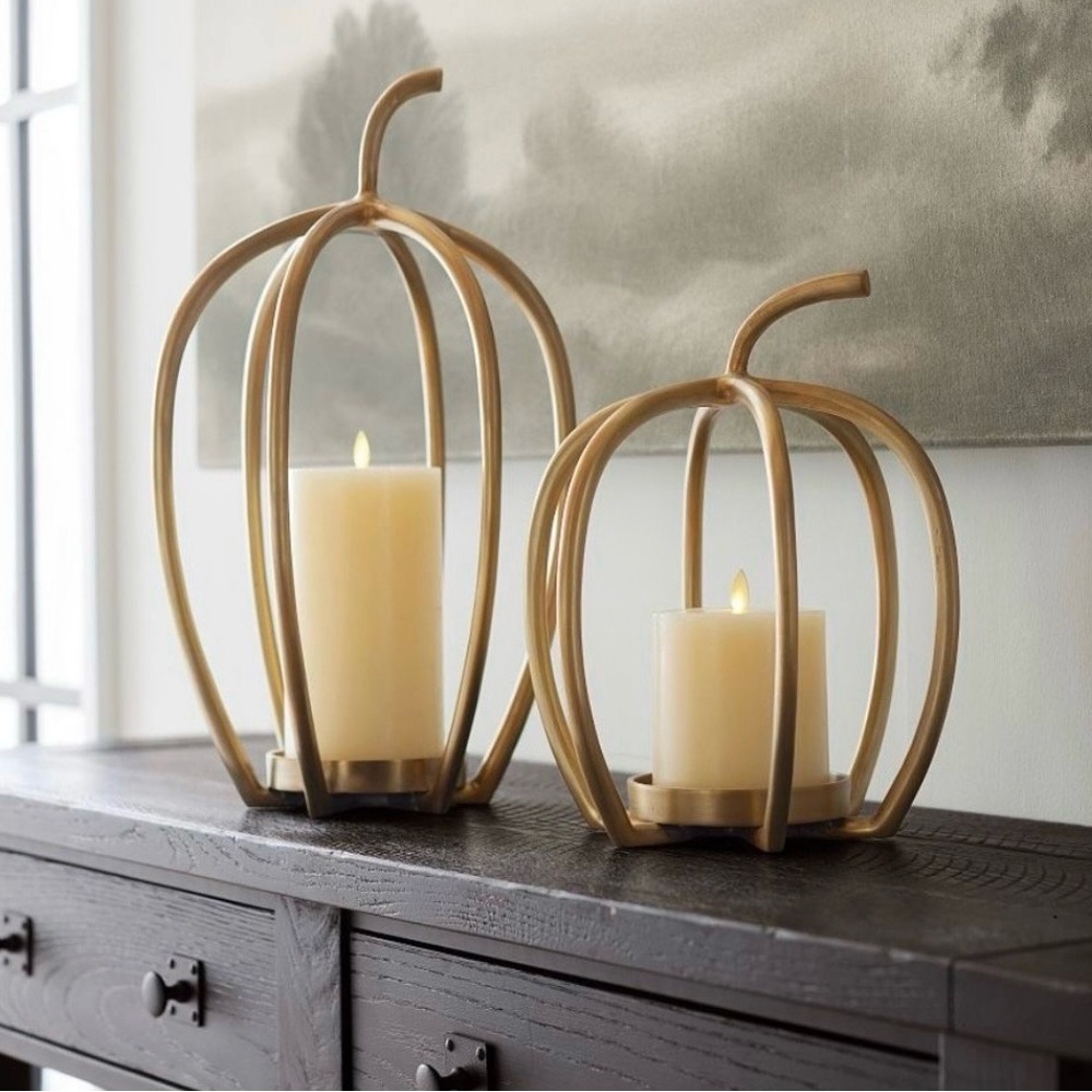 ❤️SOLD❤️Pottery Barn Medium Pumpkin Gold Candle Holder